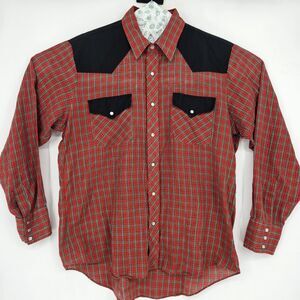 Vtg Goldmine Pearl Snap Shirt Mens 16.5 35 Western Cowboy Plaid 70s‎ 80s Era